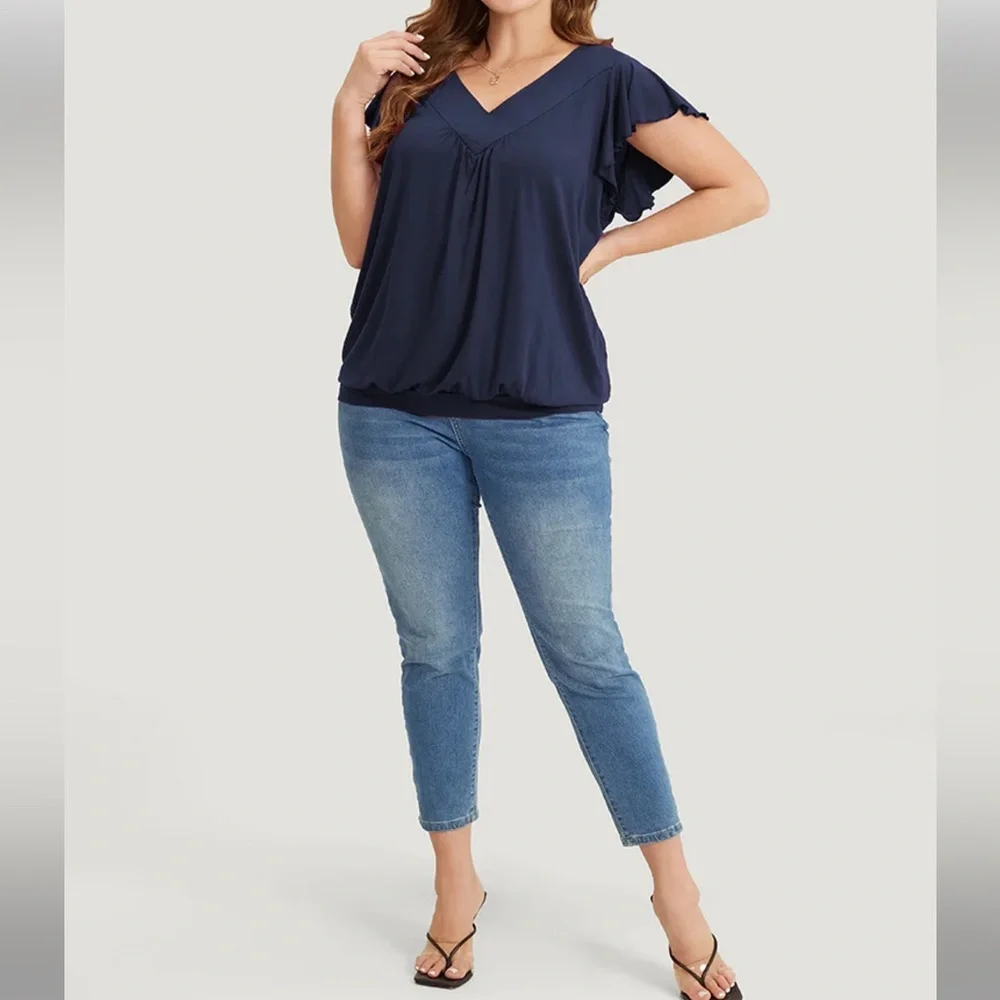 NWT! Indigo gathered V-neck ruffle sleeve top size 26 or 4X_4